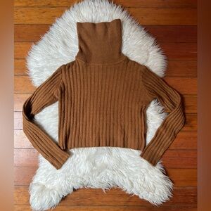Brown Rust Orange Ribbed Soft Knit Turtleneck Cropped Sweater